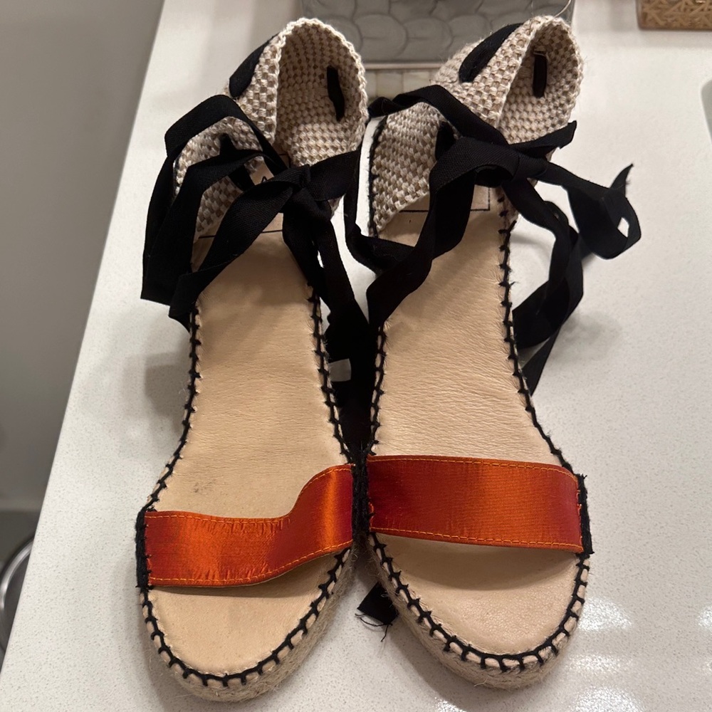 Elegant Black and Orange Women's Espadrille Sandals